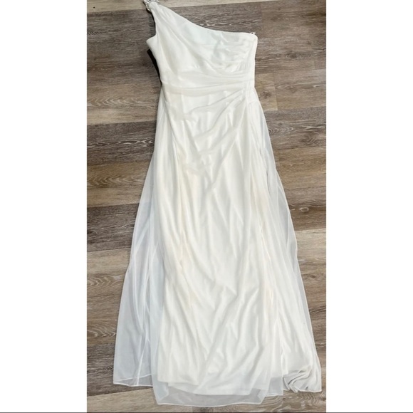 Alex Evenings Sz 14 Long Ivory One Shoulder Rhinestone Formal Gown Wedding Dress - Picture 1 of 9